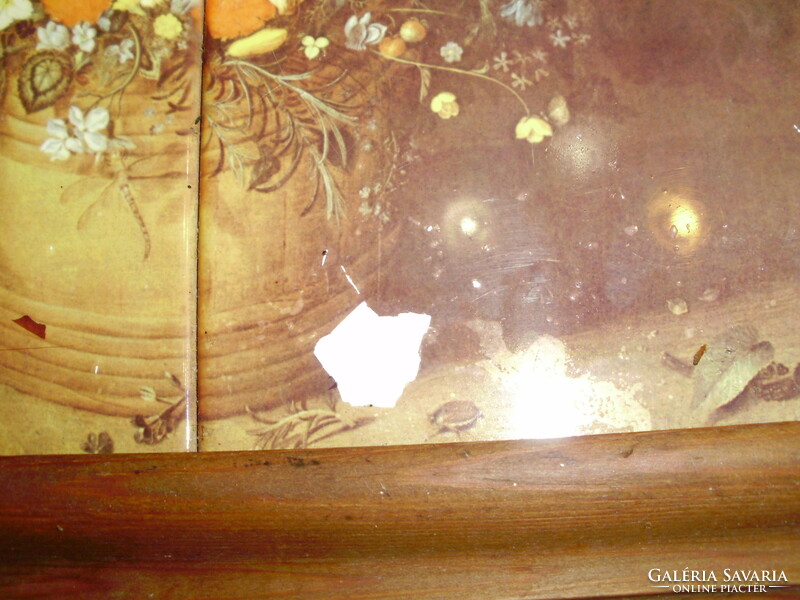 Retro csempe falikép, kép keretben - virág csokor vázában