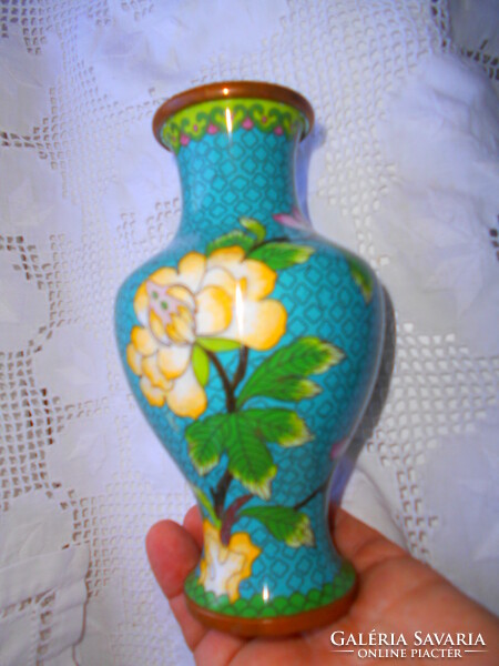 Antique fire enamel cloisonné copper vase 16 cm