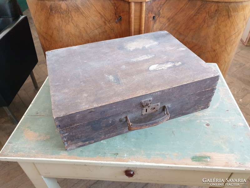Old vintage 50 cm wooden suitcase bag suitcase box