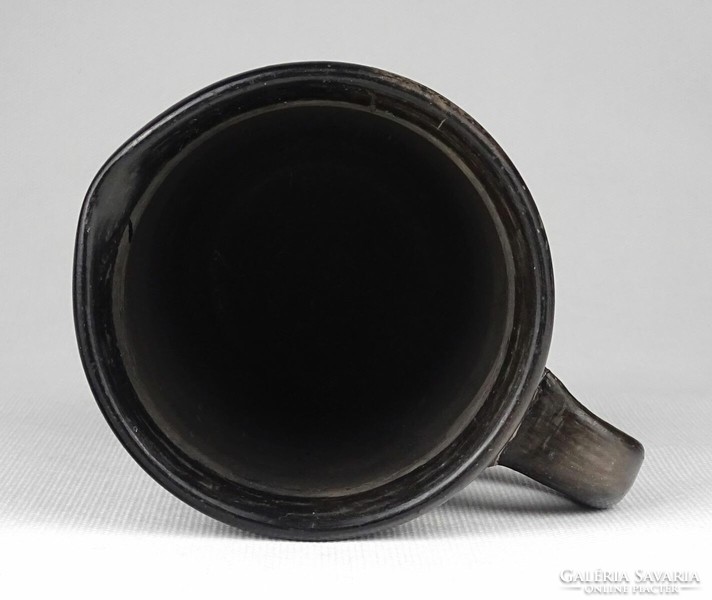 1J876 old marked potter István Nádudvari black ceramic mug