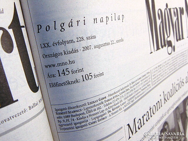 August 22, 2007 / Hungarian nation / birthday!? Original newspaper! No.: 22440