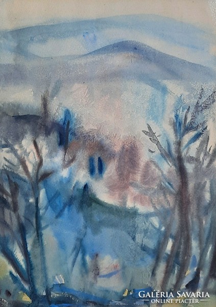 Zúzmarás trees, 1995 - miklós simon (watercolor) winter landscape
