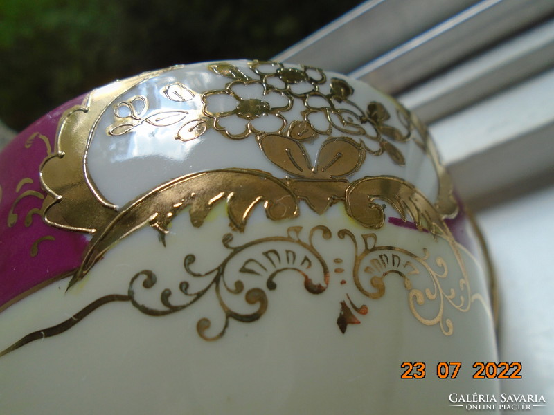 Embossed gold enamel flower pendant with patterns Japanese burgundy cream sugar bowl