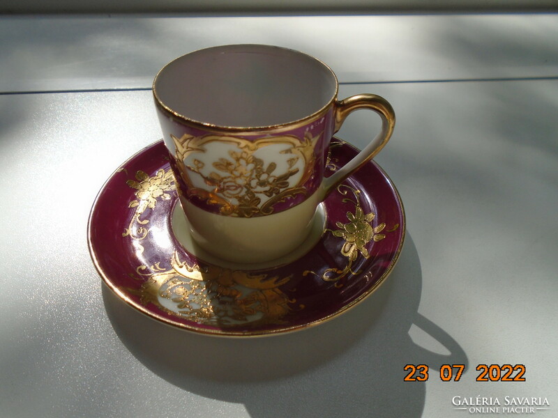 Embossed gold enamel flower pendant with patterns Japanese burgundy cream porcelain coffee cup coaster