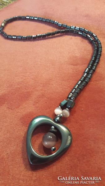 Hematite mineral necklace with pendant (l2790)