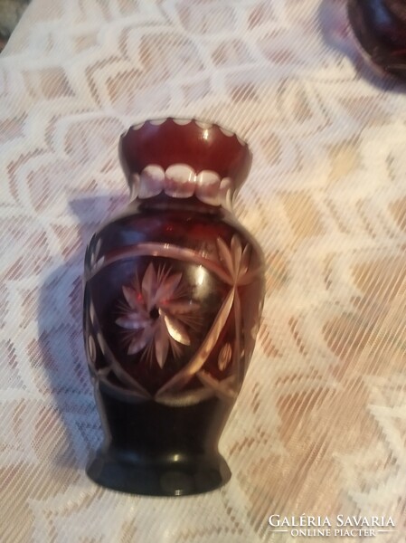 Burgundy cut crystal vase