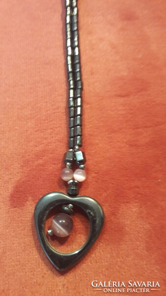 Hematite mineral necklace with pendant (l2790)