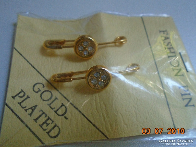 Brand new gilded stone brooch pin with label, pin 2 pcs