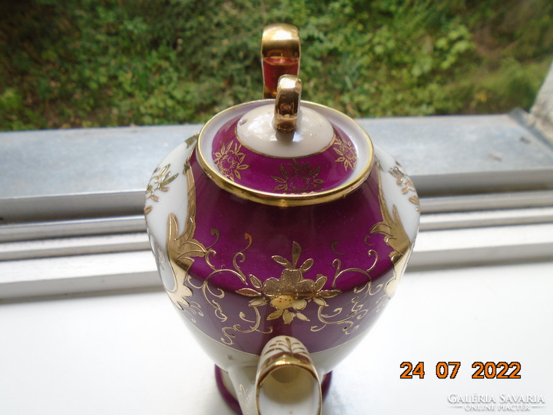 Embossed gold enamel flower pendant with patterns Japanese burgundy cream coffee pourer