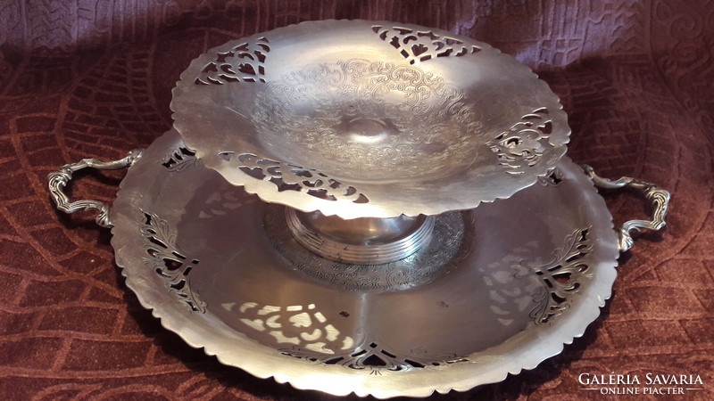 Old silver-plated tray and table centerpiece set (m2838)