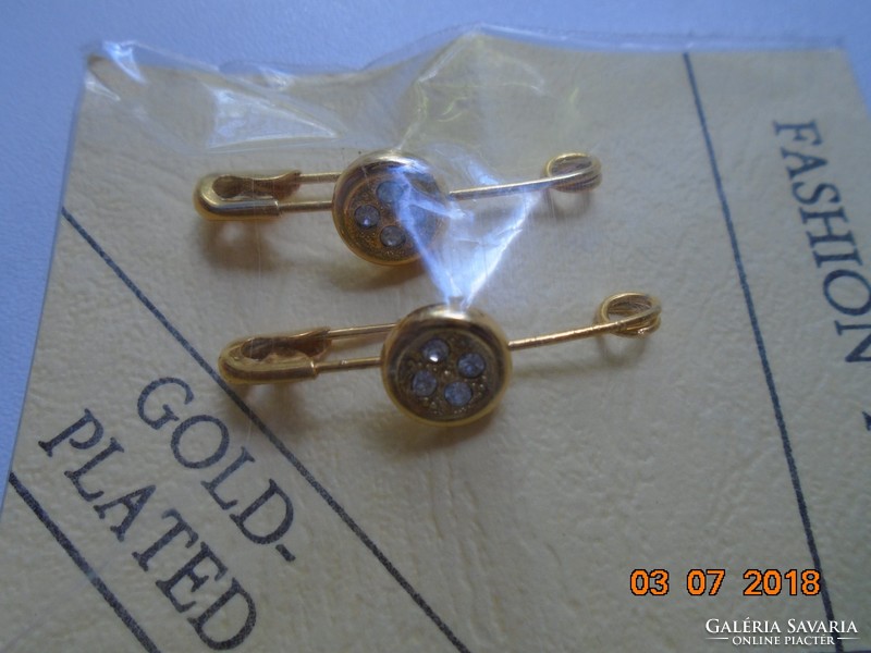 Brand new gilded stone brooch pin with label, pin 2 pcs