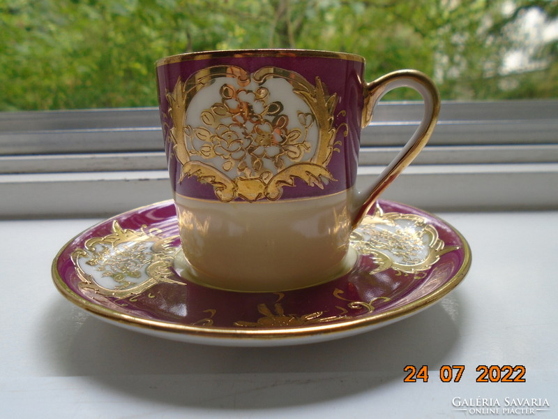 Embossed gold enamel flower pendant with patterns Japanese burgundy cream porcelain coffee cup coaster