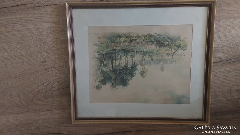 (K) marked beautiful watercolor painting with 32x37 cm frame