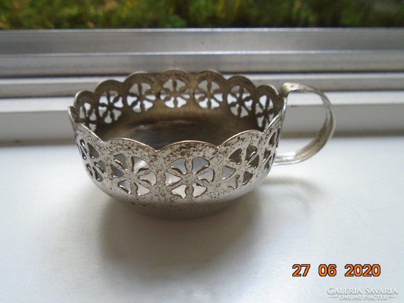 Cup holder with openwork pattern, relief pattern, silver-plated, wavy rim