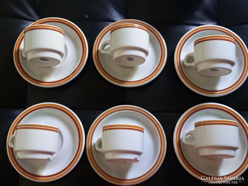 Alföldi porcelán: dupla, narancs csikos kávés készlet/mokkás készlet kiegészitőkkel
