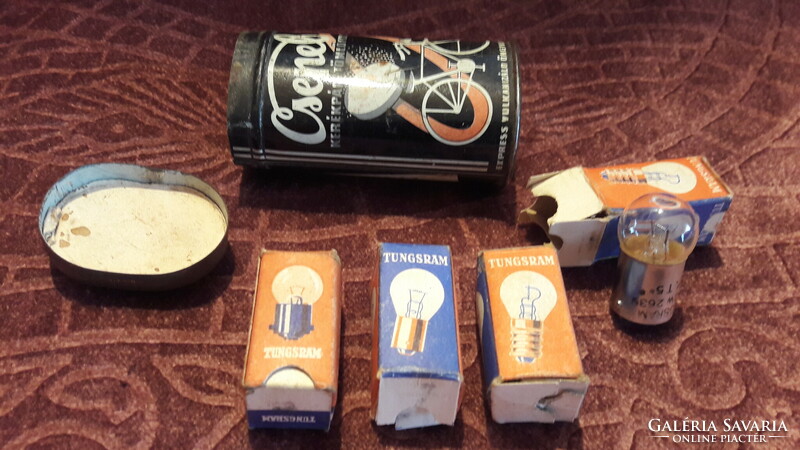 Csepel and tungsram retro package, metal box with bulbs (m2847)