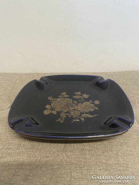 Hölóháza porcelain cobalt blue gilt ashtray a22