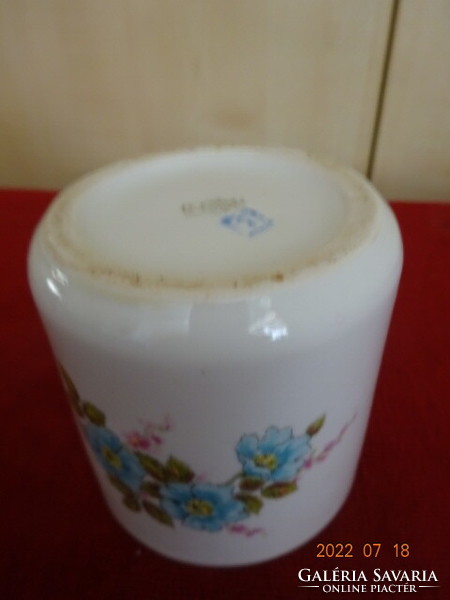 Zsolnay porcelain mug, antique, blue flowers, yellow rim. He has! Jokai.