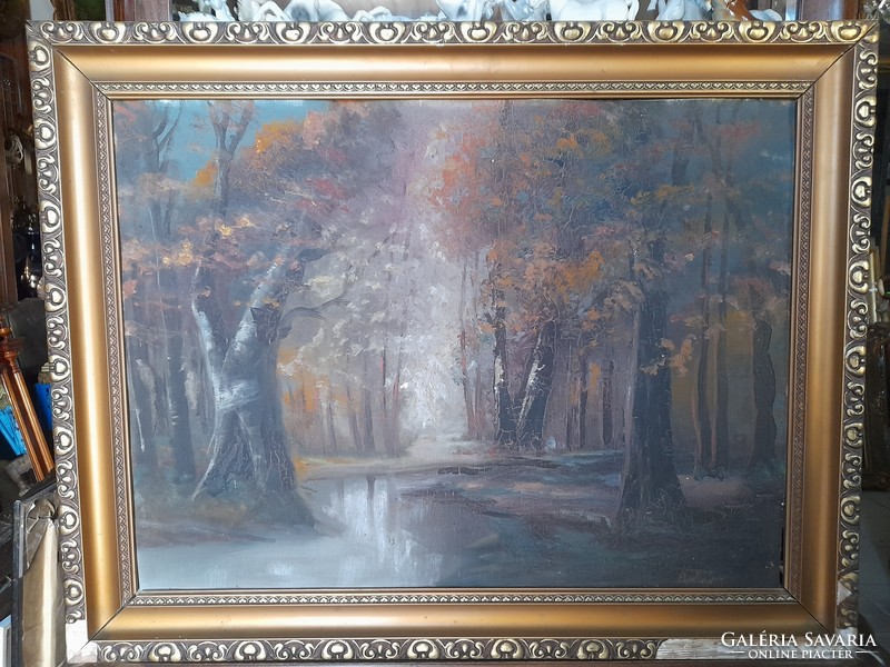 Budaváry oil cardboard forest landscape painting.