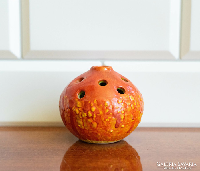 Jelzetlen Tófej retro kerámia ikebana váza - narancssárga