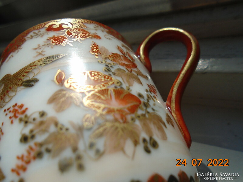 Antique Kutan gold brocade coffee cup with hand-painted bird and flower pattern