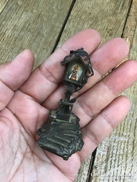 Antique bronze mariazell small figurine with fire enamel decoration