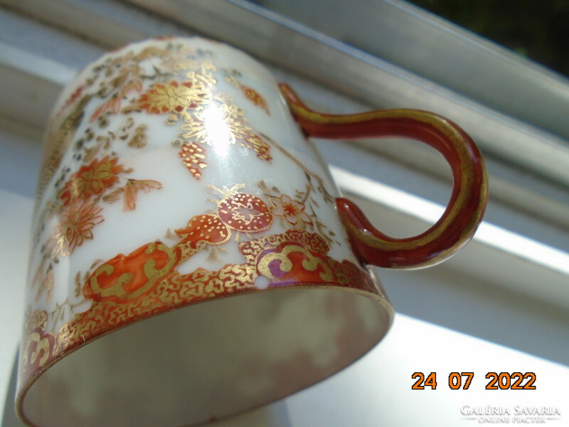 Antique Kutan gold brocade coffee cup with hand-painted bird and flower pattern