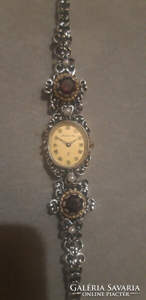Working bartel & sohn (augsburg) gold-combined tourmaline stone old silver women's watch jewelry
