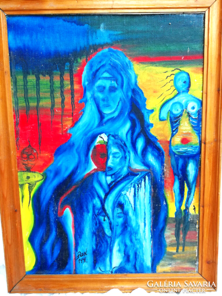 Janó Bari's surrealist oil painting, 1991.