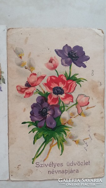 Régi képeslap 3 db virágos őszirózsás levelezőlap 1921