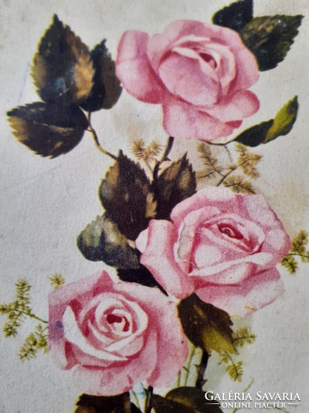 Old floral postcard pink rose postcard