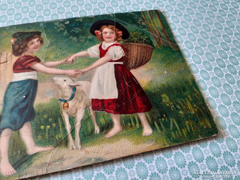 Régi húsvéti képeslap 1913 gyerekek levelezőlap