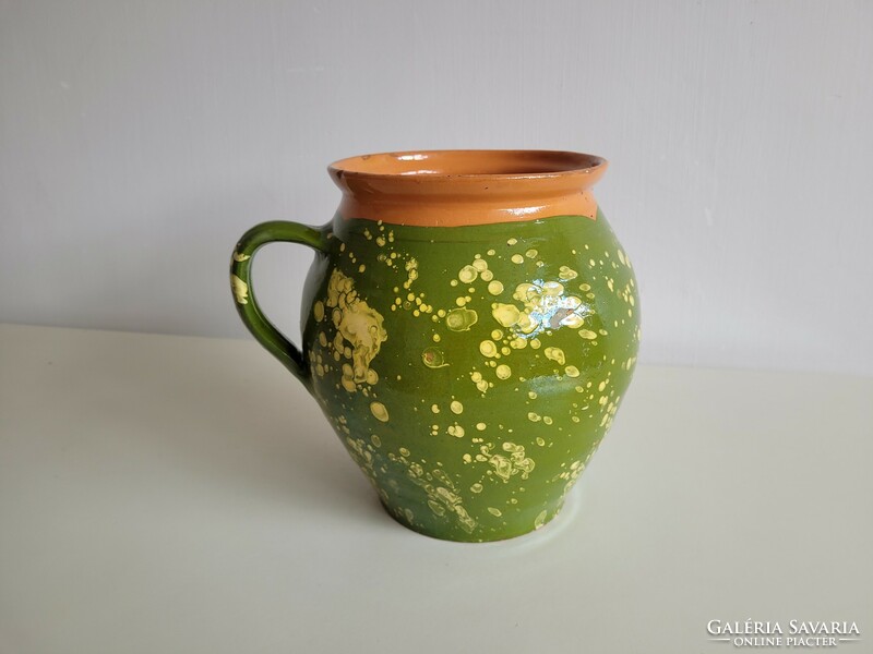 Old vintage green glazed folk earthenware pot pot pot with handle jug spout earthenware jug 24 cm