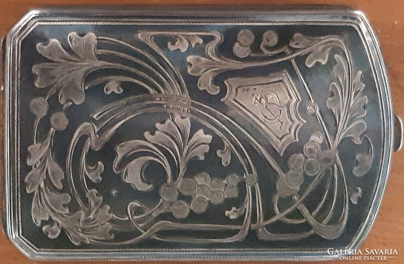 Silver art deco cigarette case with rich niello decoration