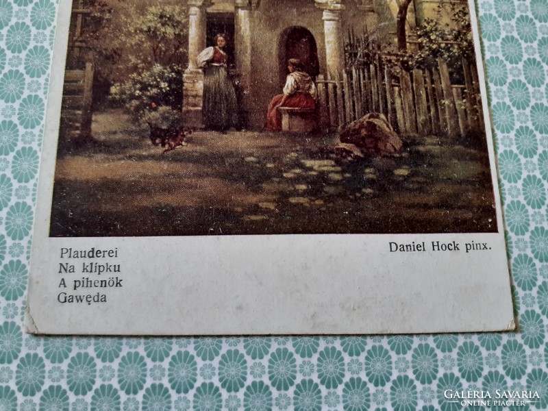 Régi képeslap Wiener Kunst Daniel Hock a pihenők művészeti levelezőlap