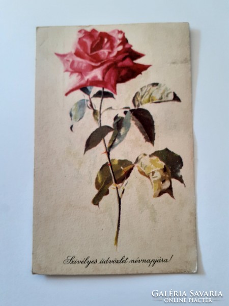Régi virágos képeslap piros rózsás levelezőlap