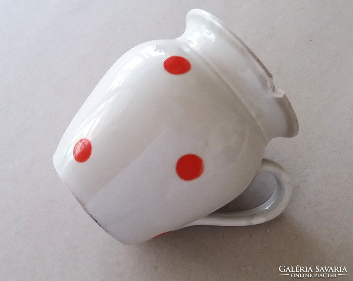 Old red polka dot porcelain spout vintage cup