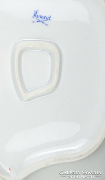1J841 Régi hecsedlis levél alakú Herendi porcelán tál kínáló tál