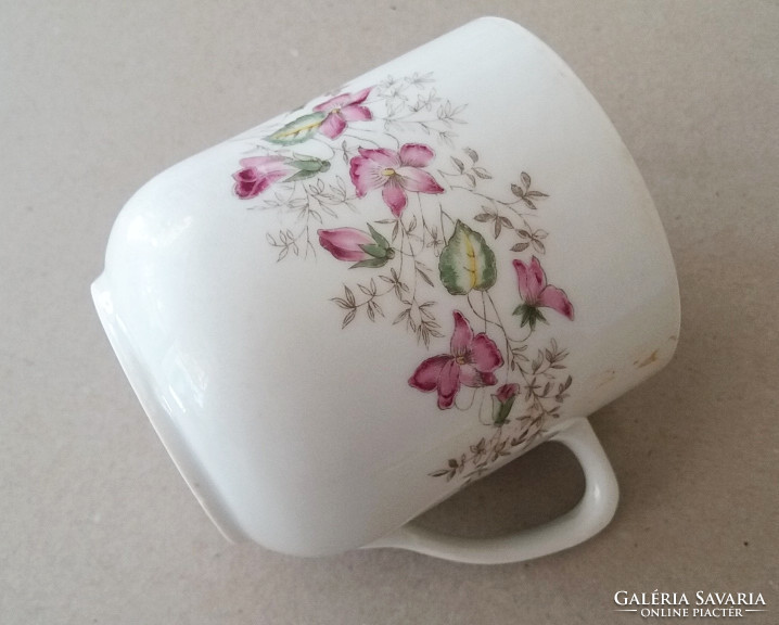 Old porcelain mug violet pattern vintage cup 9 cm