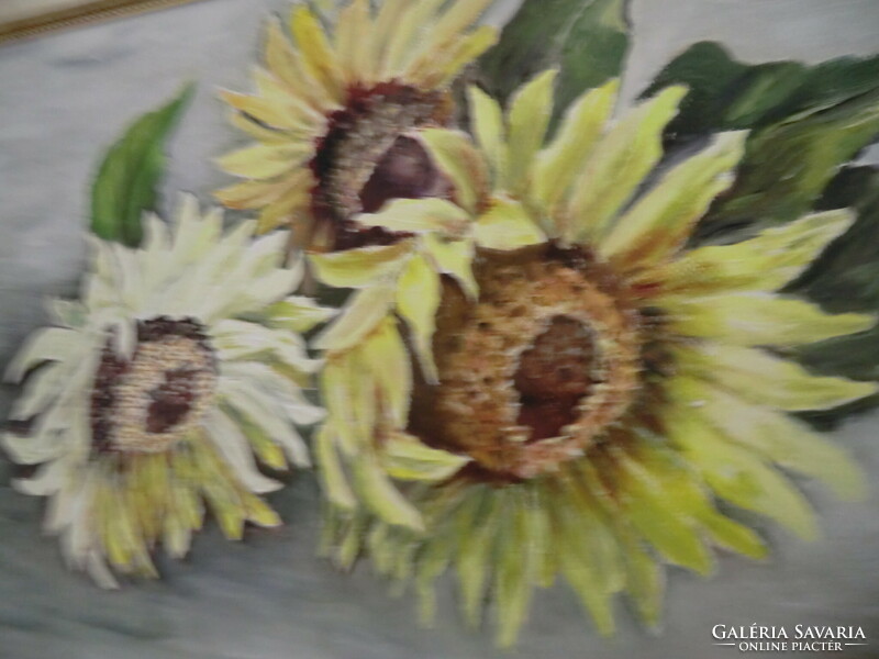 Sunflowers in a sophisticated white frame signed painting 34x54 cm g. Signed Schmid