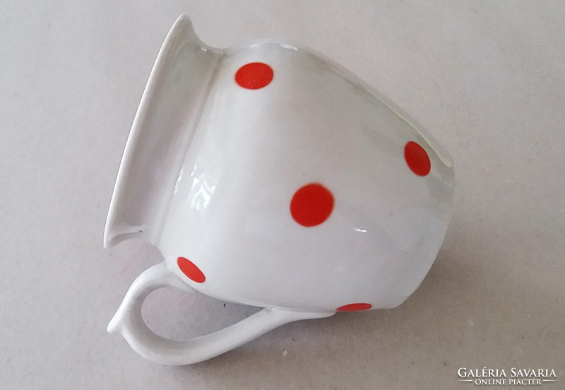 Old red polka dot porcelain spout vintage cup