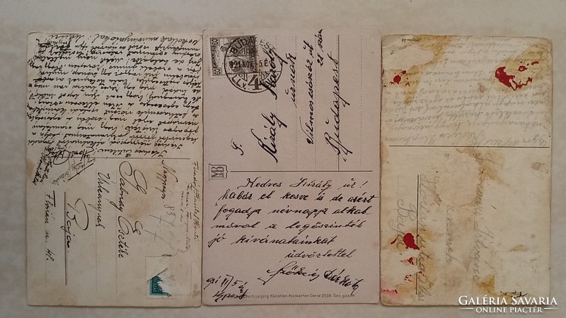 Régi képeslap 3 db virágos őszirózsás levelezőlap 1921
