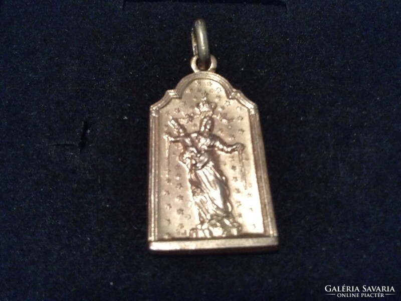 Antique gilded silver religious pendant/Virgin Mary with baby /