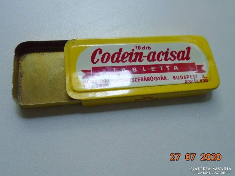 Alkaloid Tiszavasvár codeine acisal Köbánya pharmaceutical factory metal box with tablets