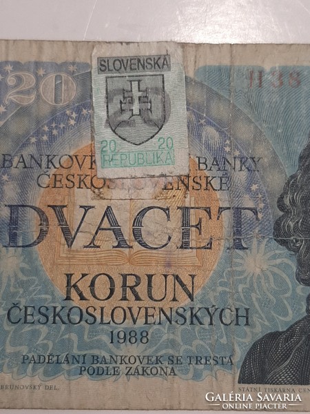 Csehszlovákia 20 korona  1988 dvacet korun ceskolovenskych FELÜL BÉLYEGZETT
