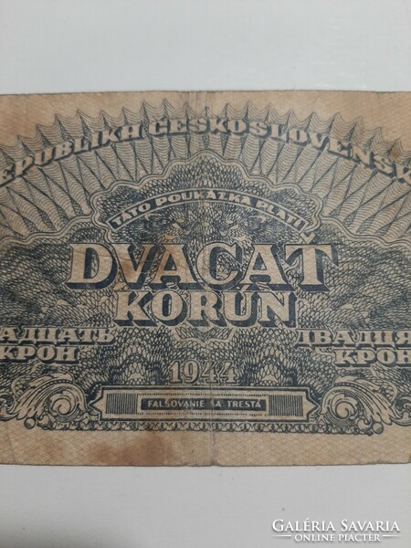 Ritka! Cseh , Csehszlovákia  20 korona  ,  DVACAT KORUN  1944