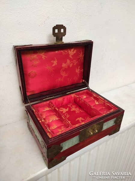 Antik zsírkő berakásos ázsiai kínai ékszer tartó ékszeres doboz fiókos kis szekrény 200 5770