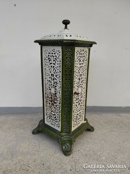 Antique stove, open enameled green white iron stove with original insert 375 5730