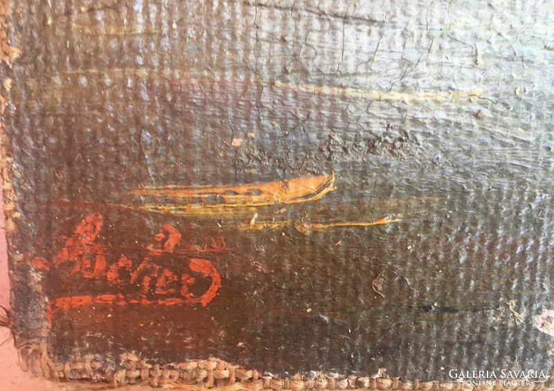Boats oil painting on rough canvas - may be from the 1800s