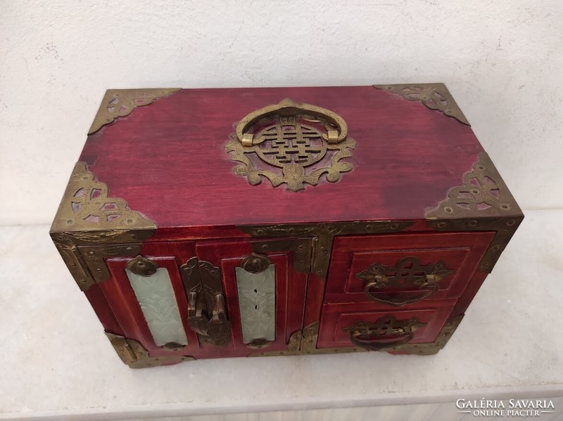 Antique soapstone inlaid Asian Chinese jewelry holder jewelry box small cabinet with drawers 202 5772